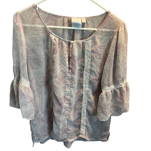 Lauren Conrad Tops - Lauren Conrad Lavender Paisley Sheer Chiffon Bell Sleeve Blouse Top Large